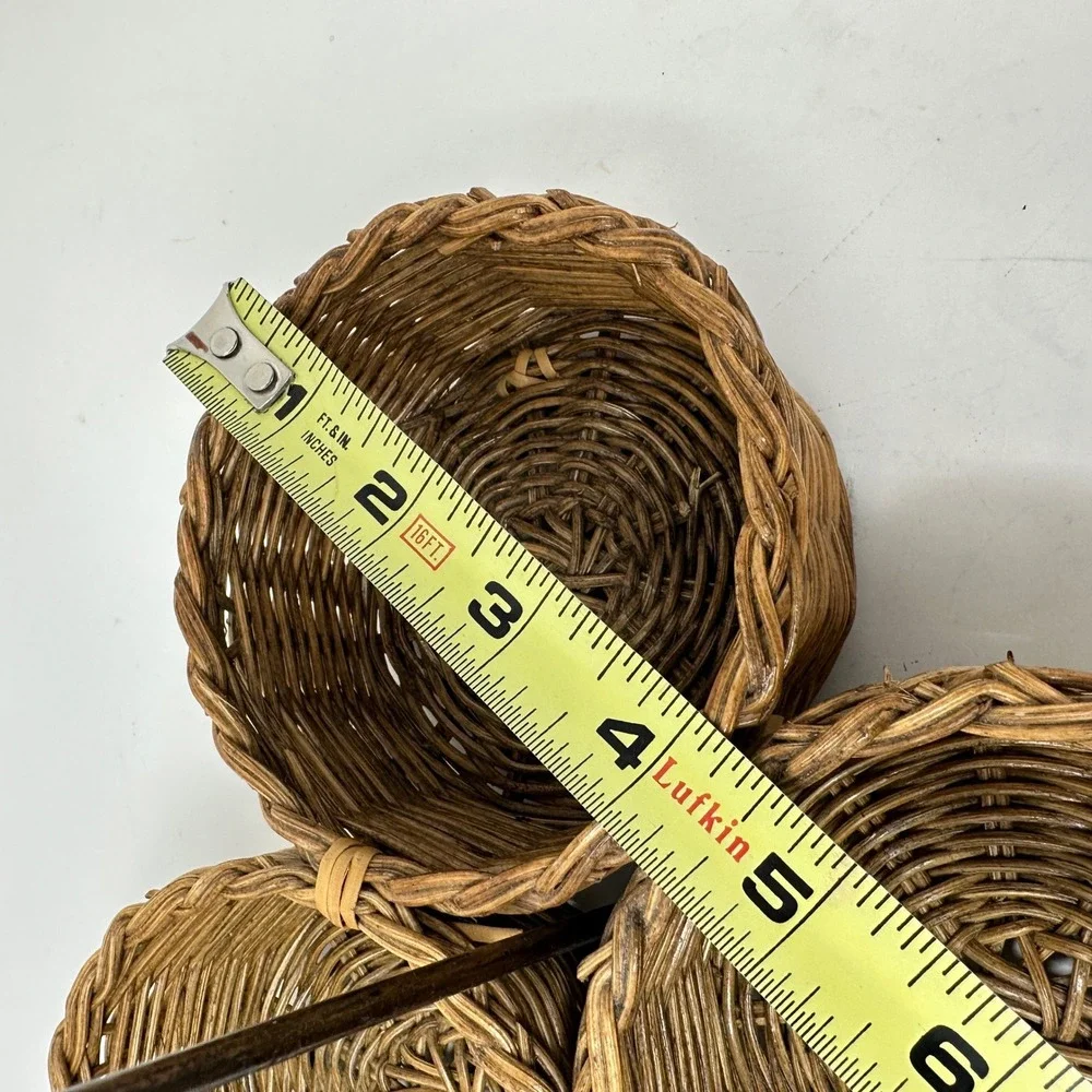 Vintage Wicker 3 Section Caddy Basket Wood Handle Brown Boho Farmhouse Cottage